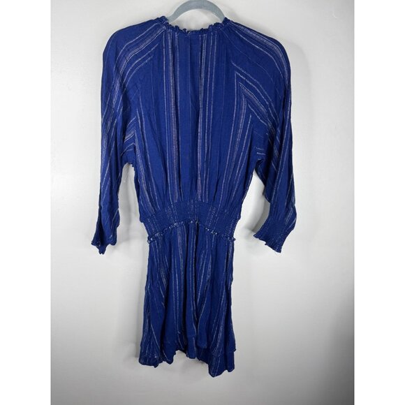 NEW Rails Crystal Dress Linen Blend Blue White Noja Stripe Smocked Size S - Picture 6 of 6